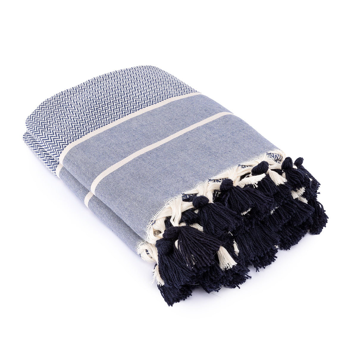 Plaid coton bleu marine STOCKHOLM - febronie.com