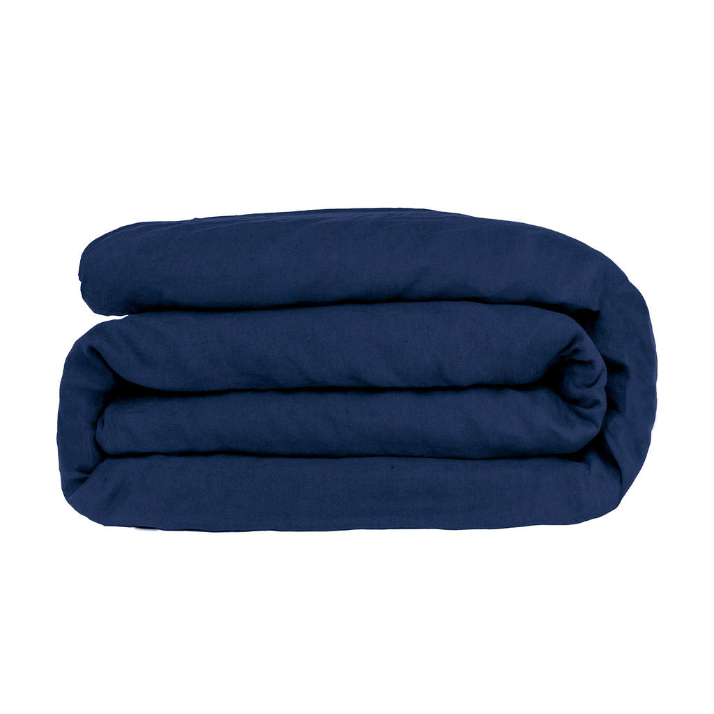 Parure + taies 50x70 satin de coton bleu indigo JULIA