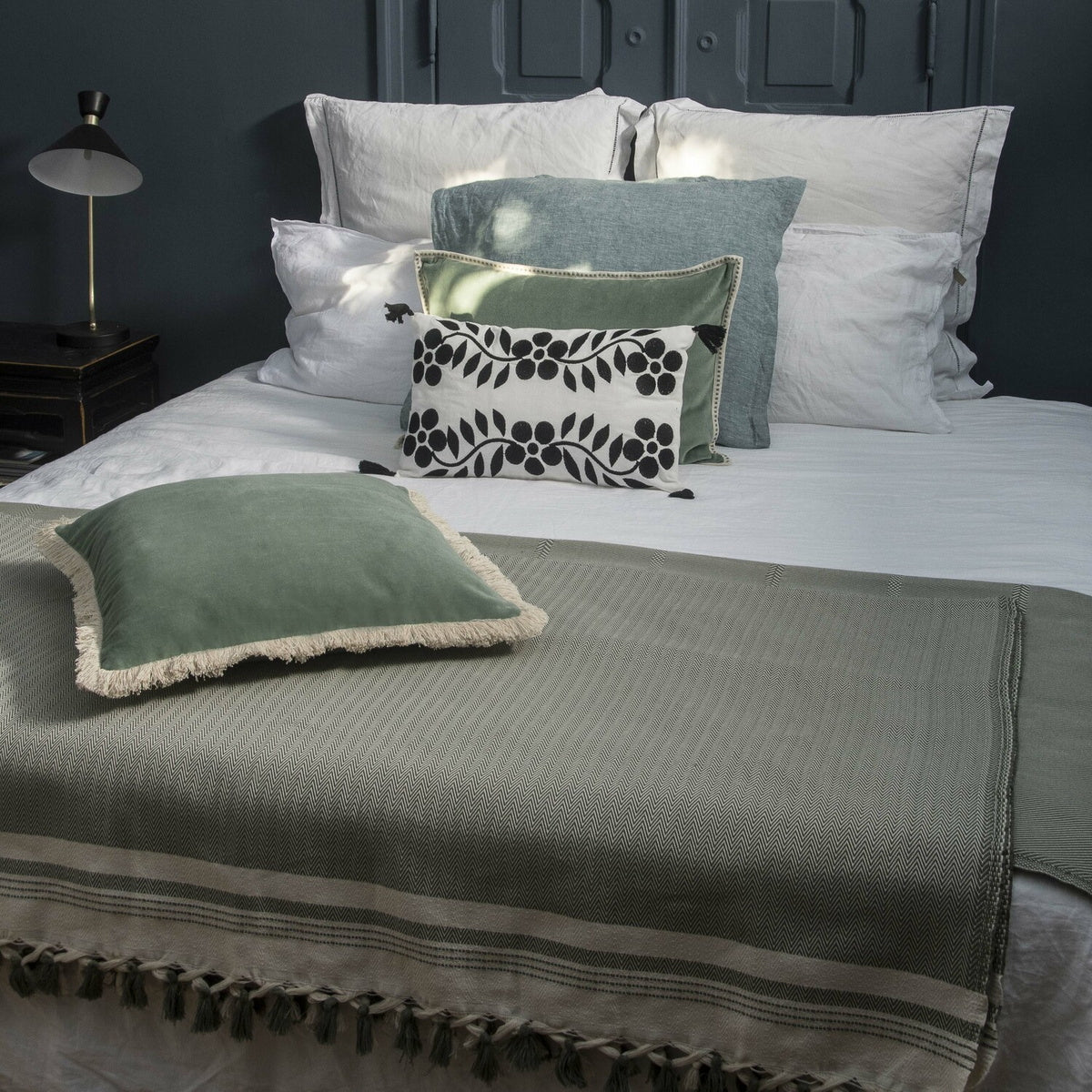 Plaid coton vert olive IVAN febronie.com