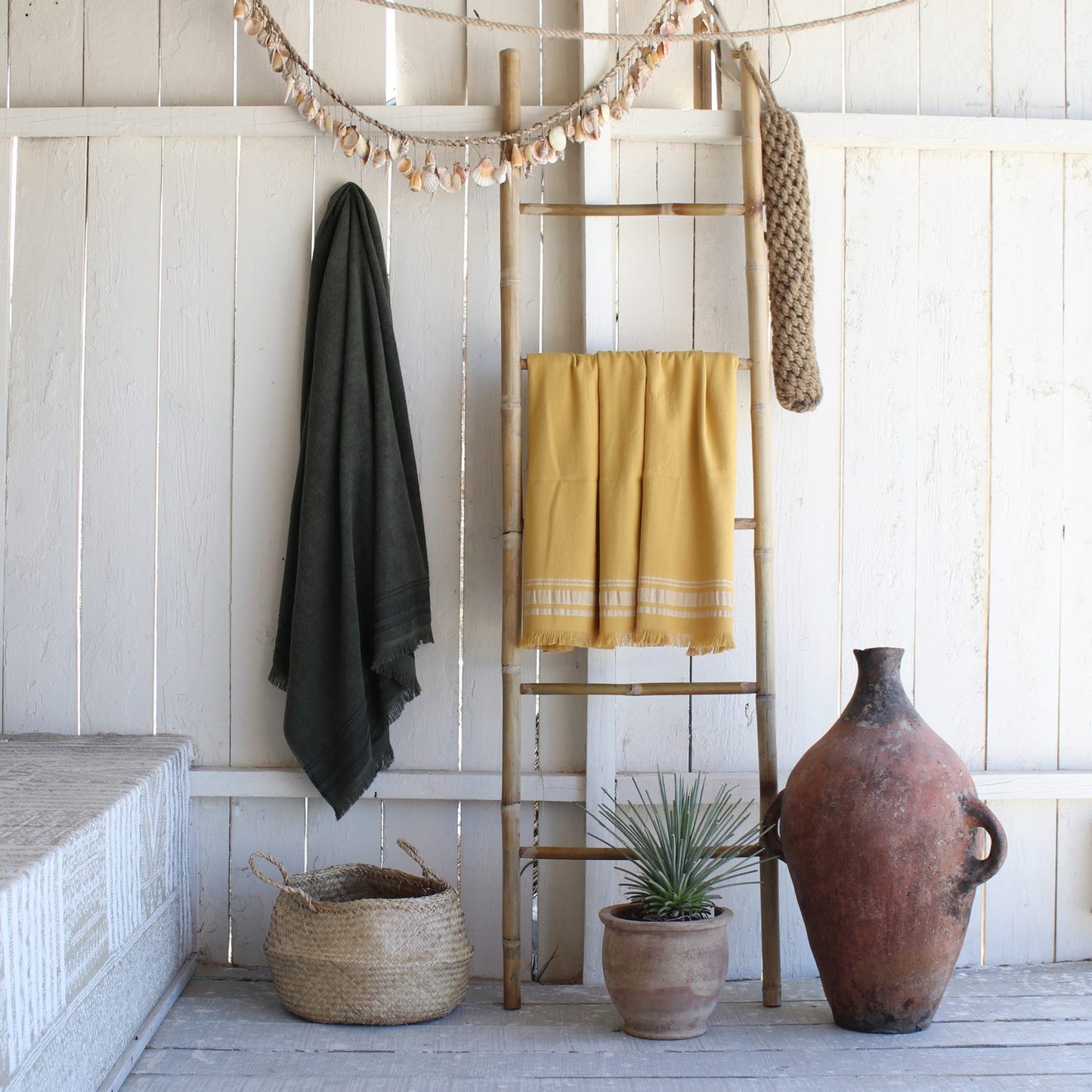 Fouta éponge coton jaune moutarde 100x180 FARO