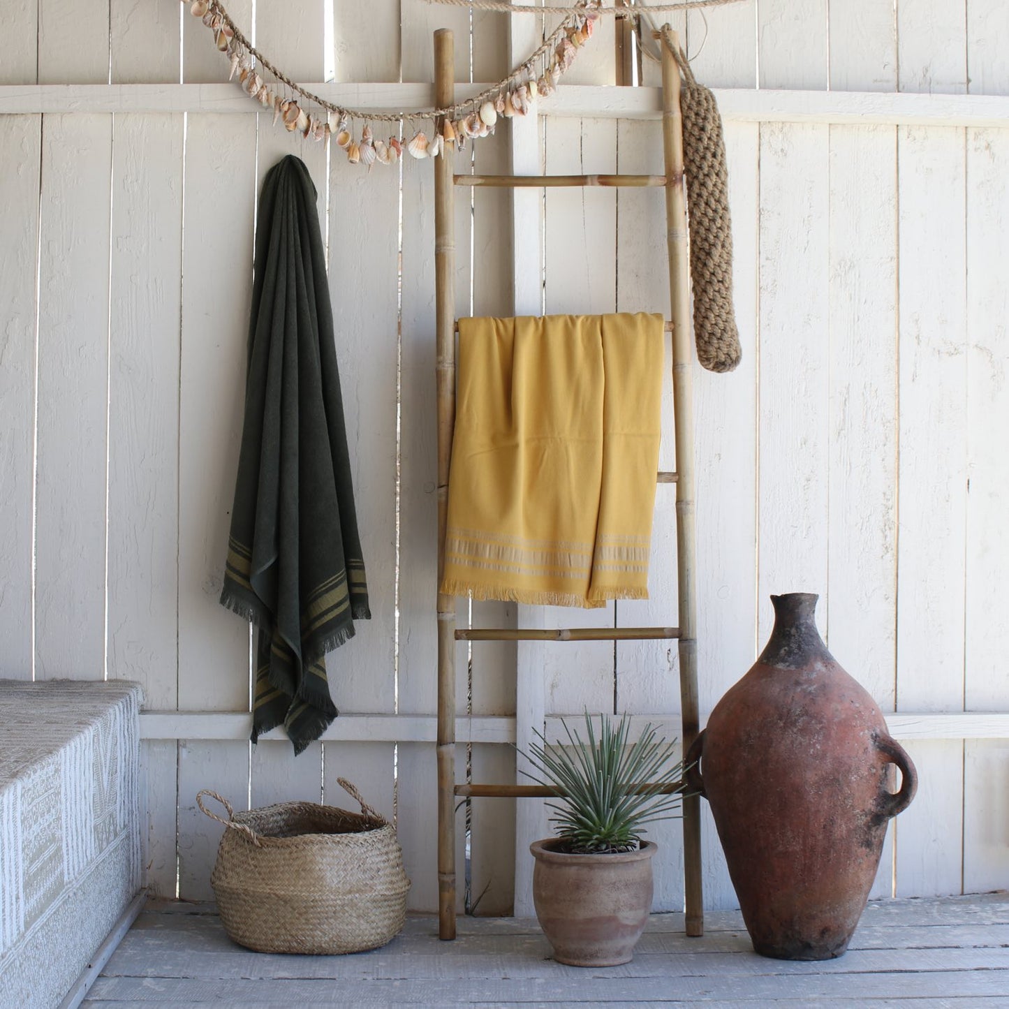 Fouta éponge coton jaune moutarde 100x180 FARO