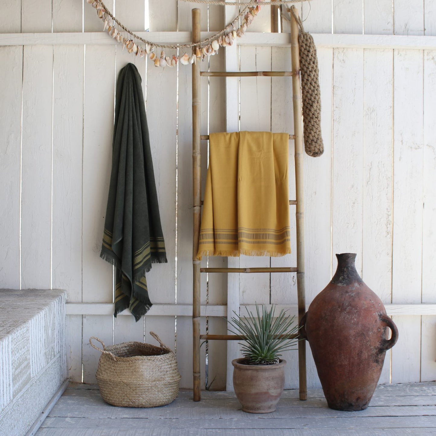 Fouta éponge coton jaune moutarde 100x180 FARO