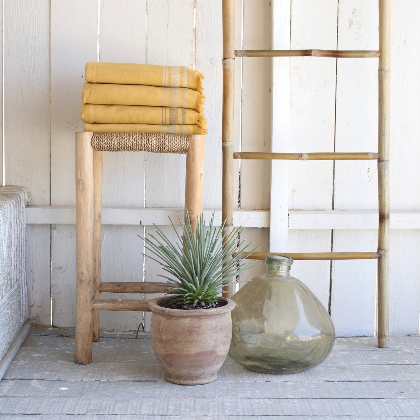 Fouta éponge coton jaune moutarde 100x180 FARO