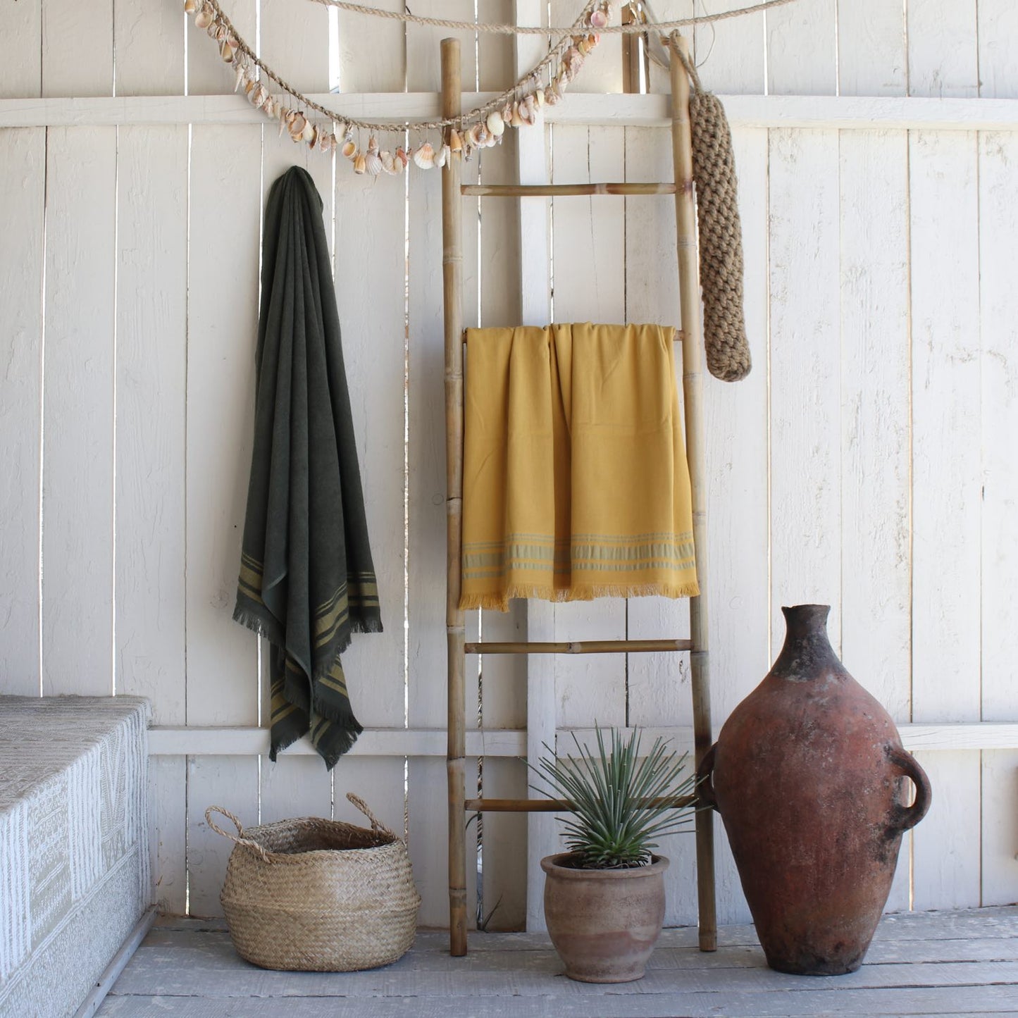 Fouta éponge coton jaune moutarde 100x180 FARO