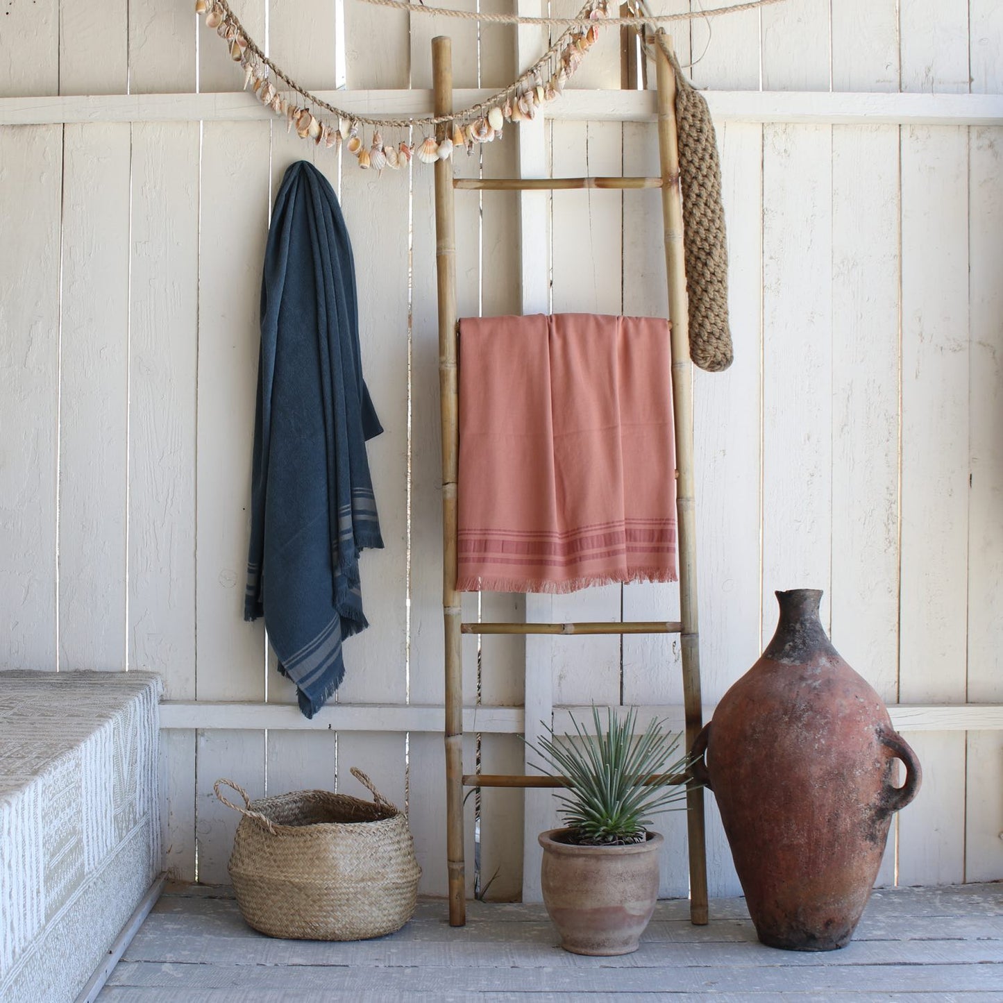 Fouta éponge coton rose argile 100x180 FARO