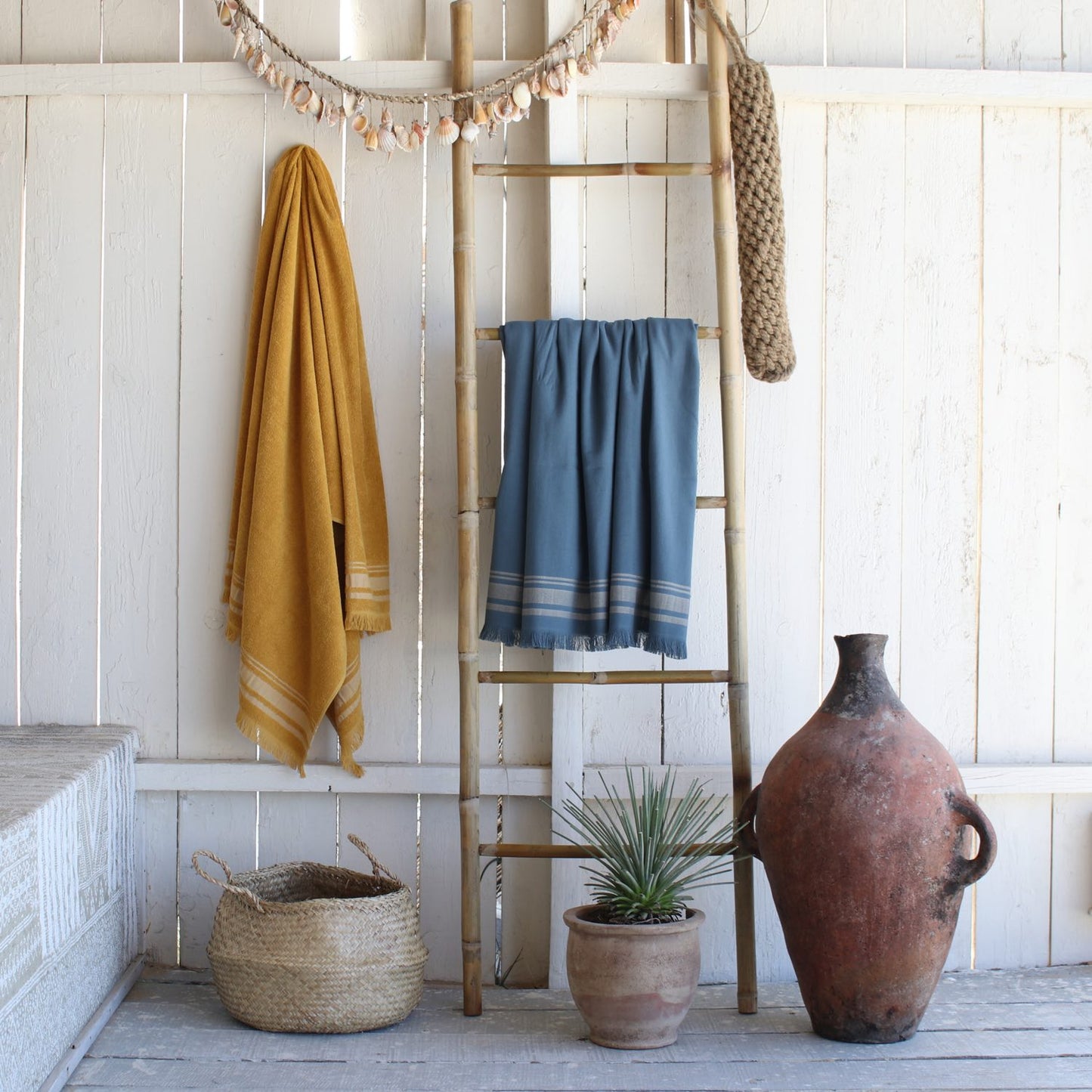 Terry fouta in cotton stormy blue 100x180 FARO