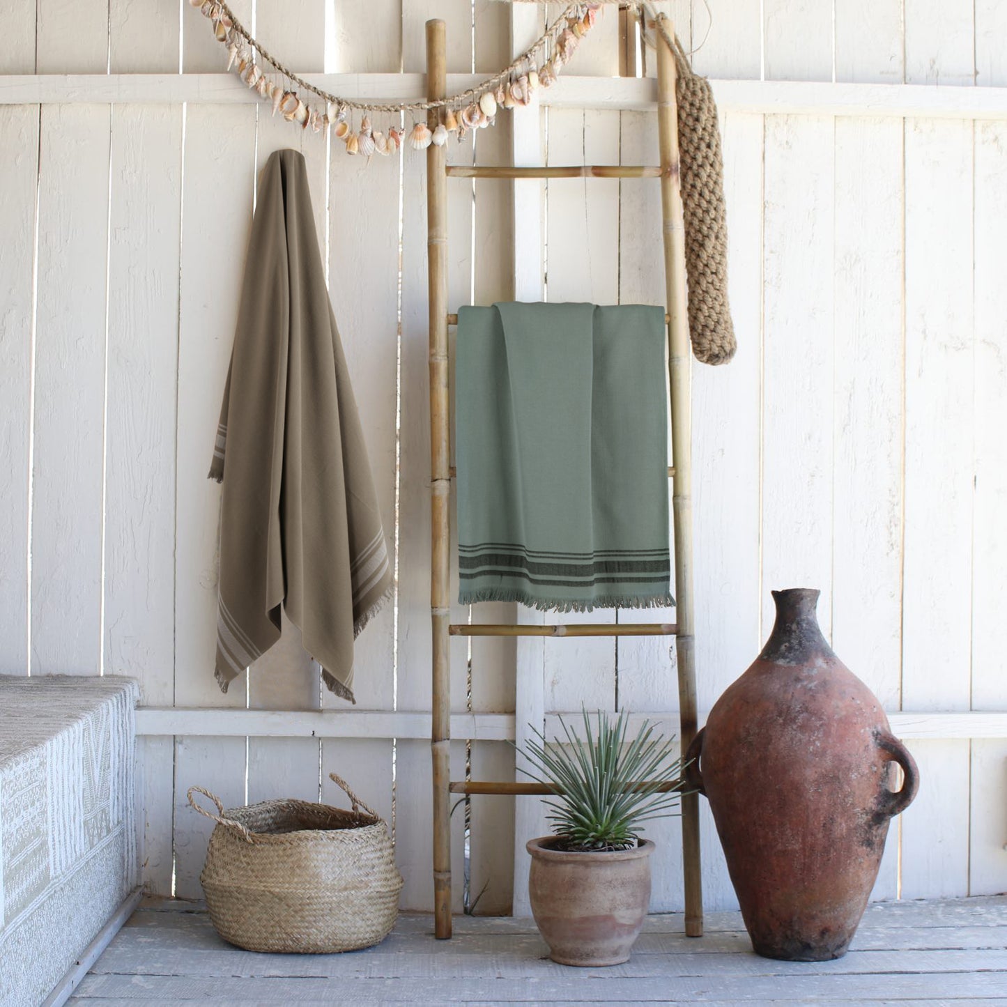 Fouta éponge coton vert lichen 100x180 FARO