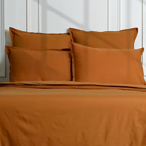Taie d'oreiller (x2) percale de coton caramel NINA