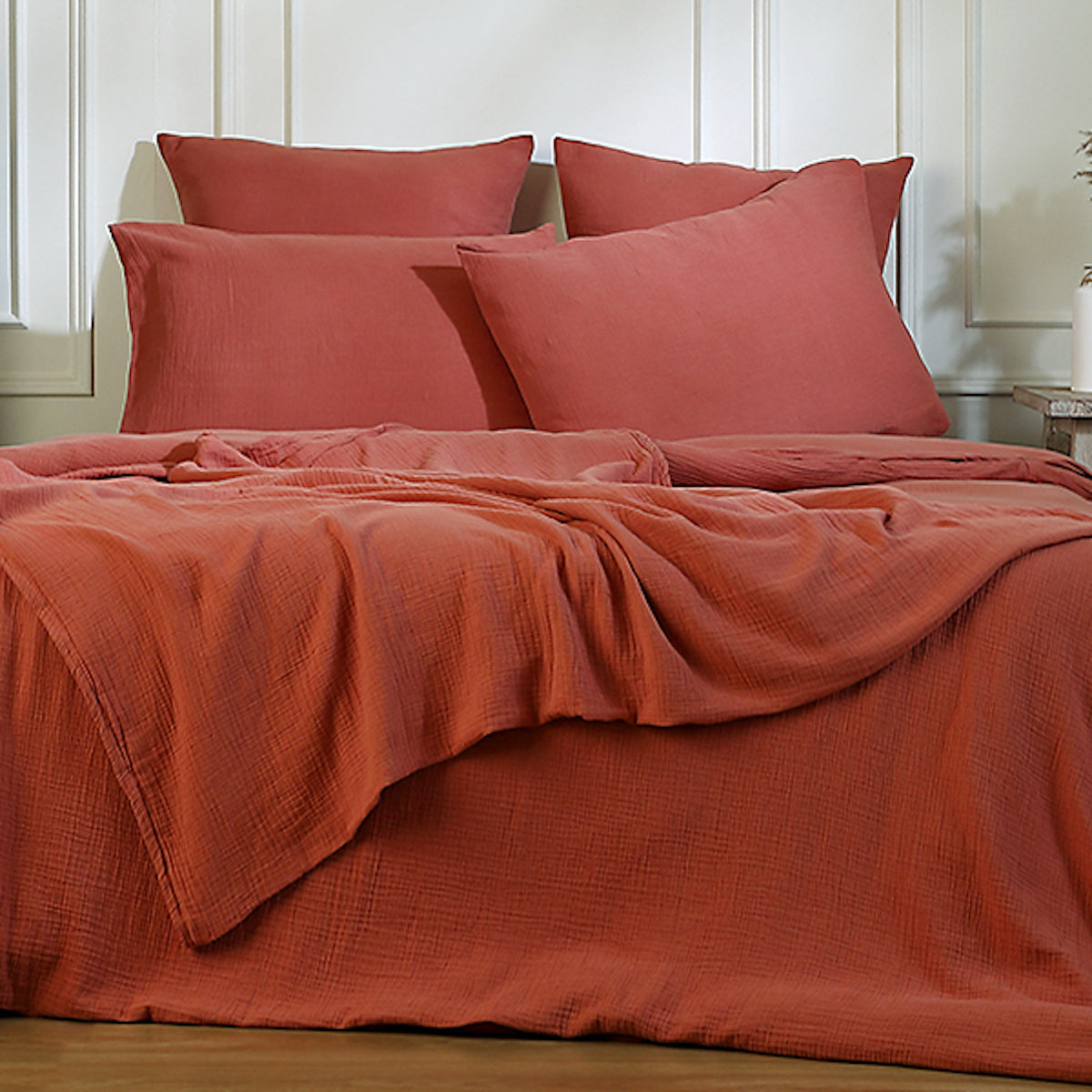 Pillowcase (x2) in cotton gauze tuscan red CARLA