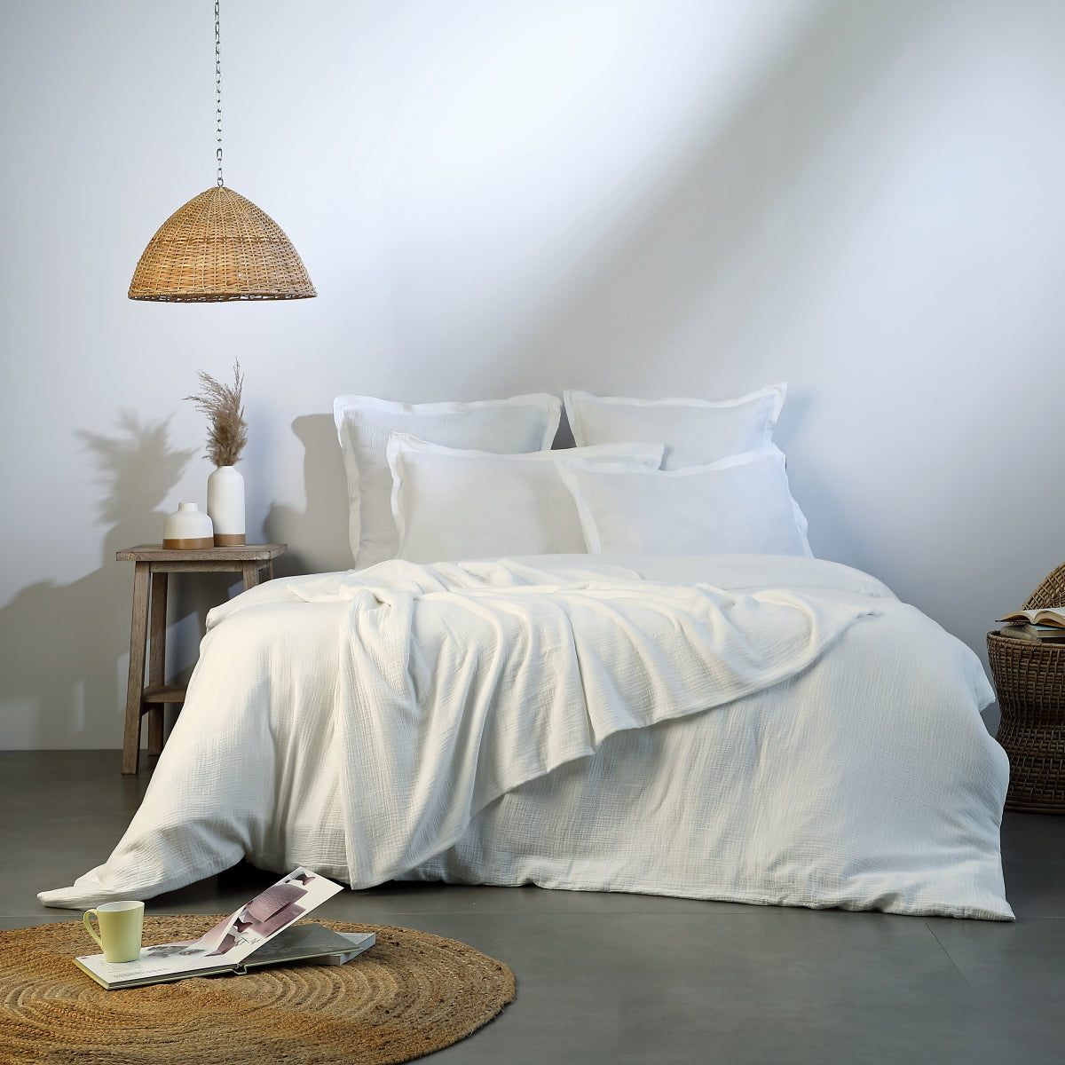 Taie d'oreiller volant plat (x2) gaze de coton blanc CARLA