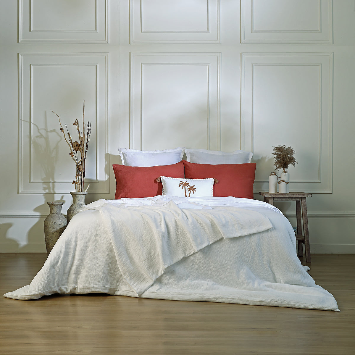 Pillowcase (x2) in cotton gauze tuscan red CARLA