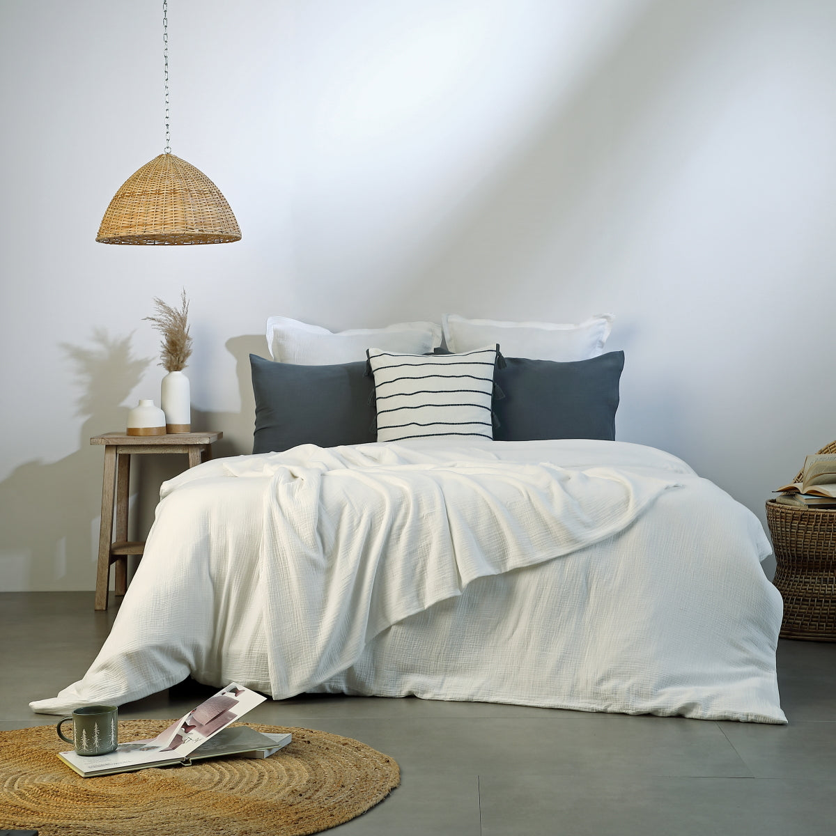 Taie d'oreiller (x2) gaze de coton bleu orage CARLA