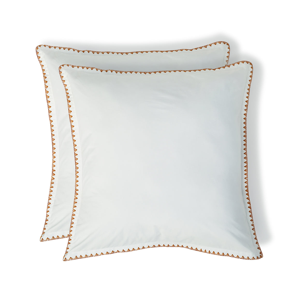 Taie d'oreiller (x2) percale de coton blanc / caramel ZOÉ - febronie.com