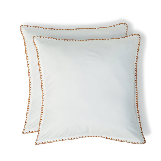 Taie d'oreiller (x2) percale de coton blanc / caramel ZOÉ - febronie.com