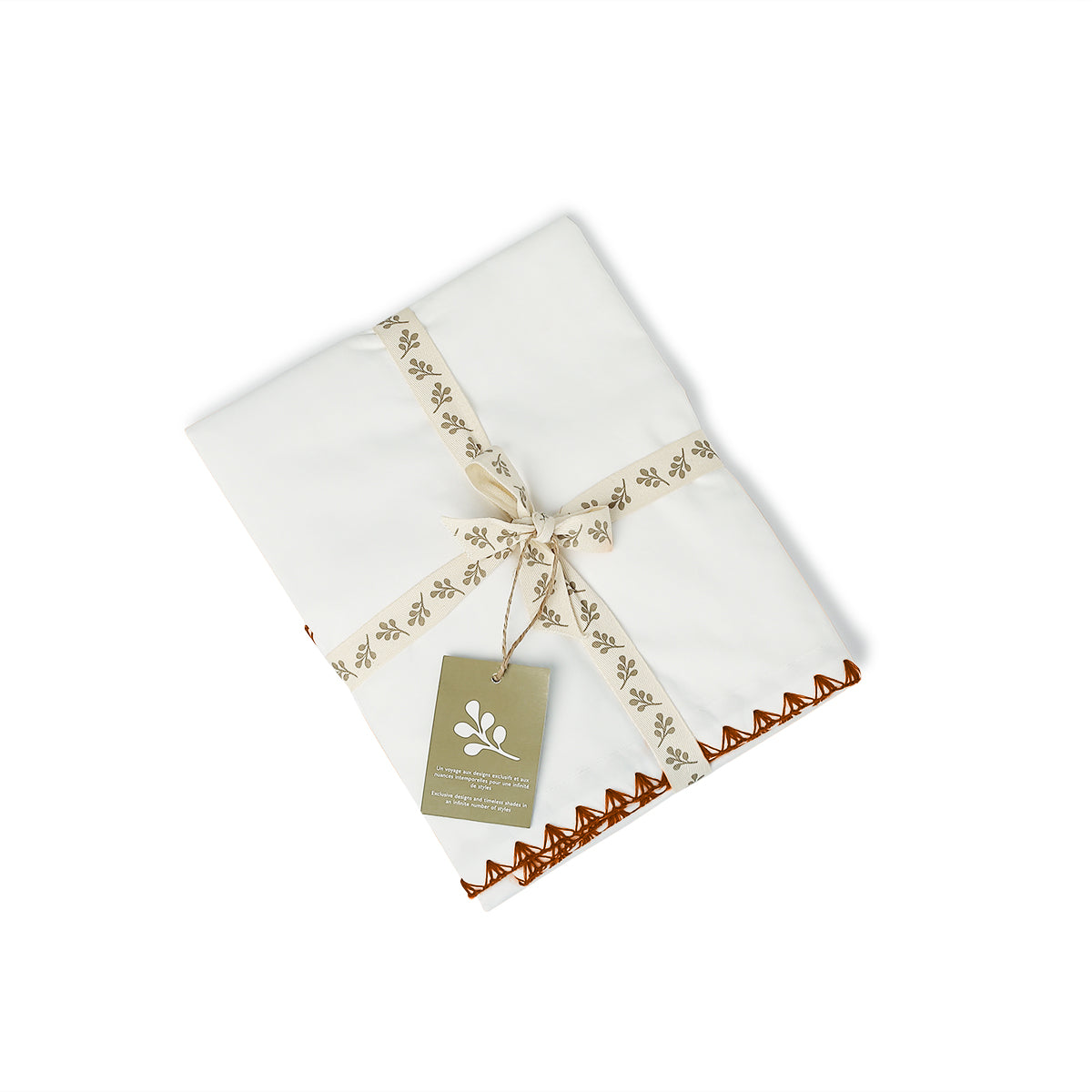 Pillowcase (x2) in cotton percale white / caramel ZOÉ