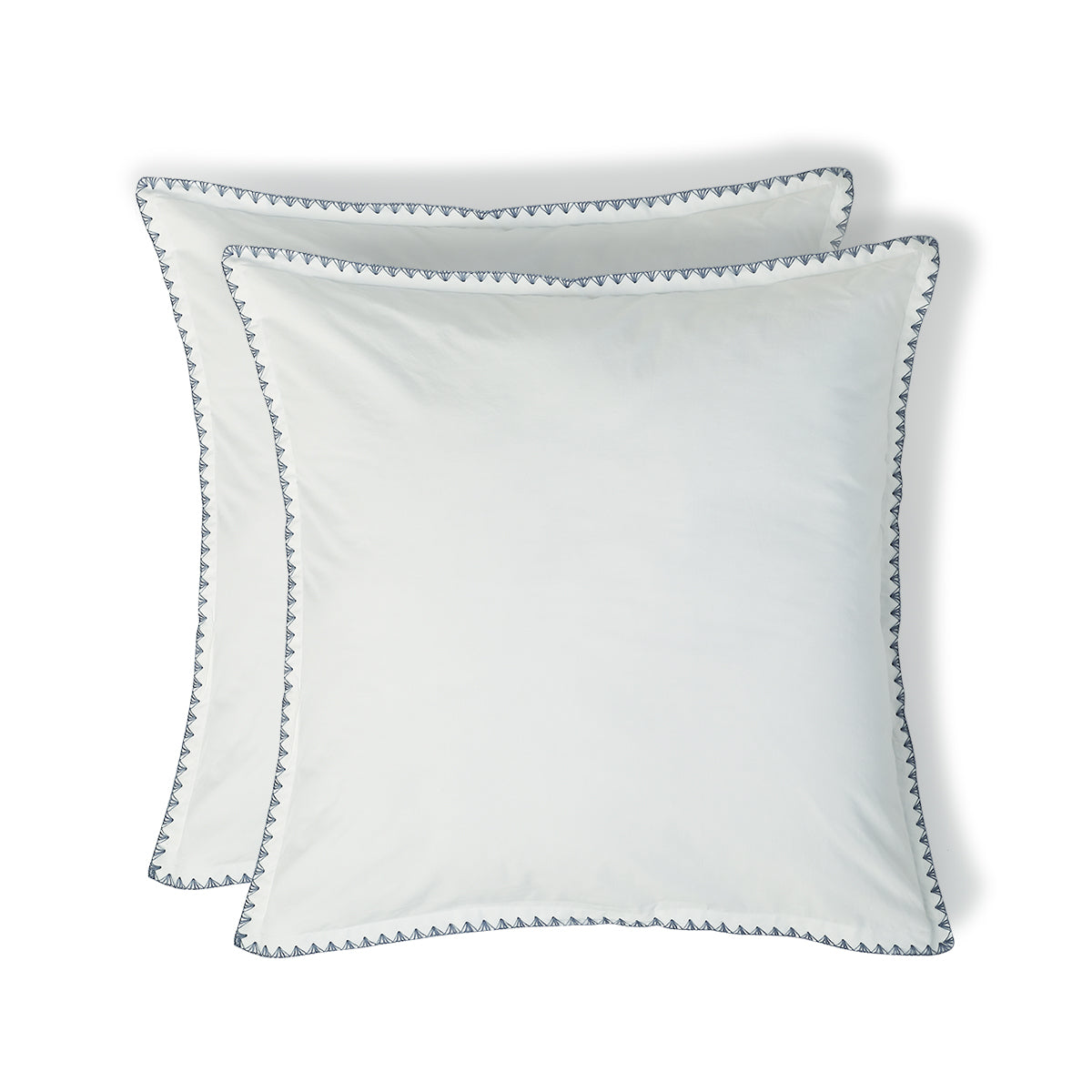 Taie d'oreiller (x2) percale de coton blanc / denim ZOÉ - febronie.com