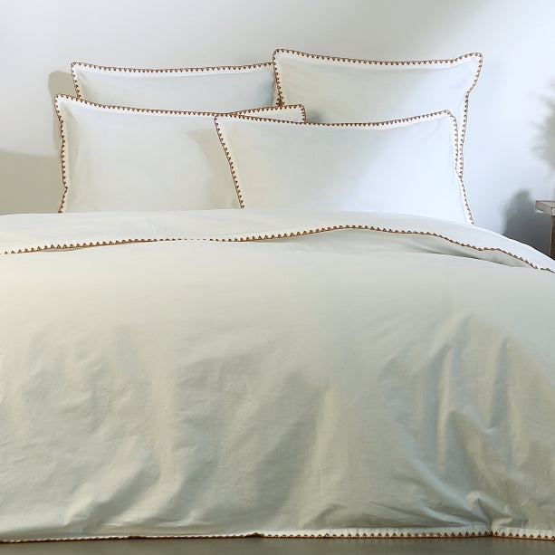 Pillowcase (x2) in cotton percale white / caramel ZOÉ