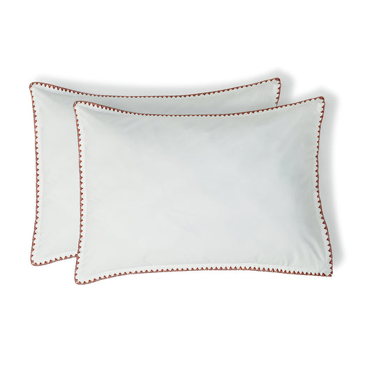 Taie d'oreiller (x2) percale de coton blanc / rouge ZOÉ - febronie.com