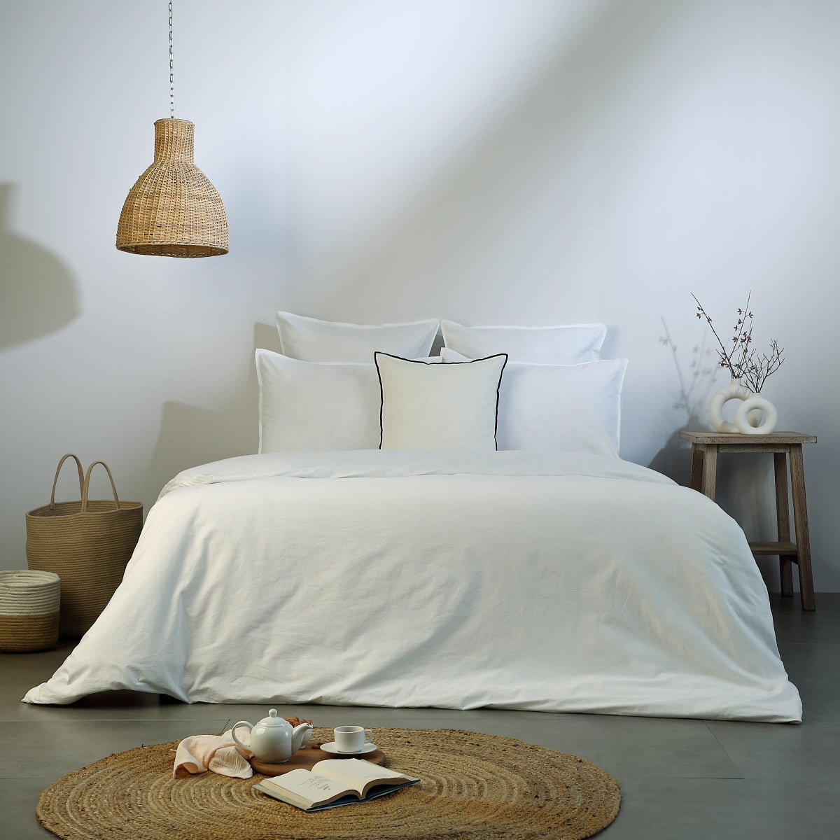 Taie d'oreiller brodée (x2) coton lavé blanc LUNA