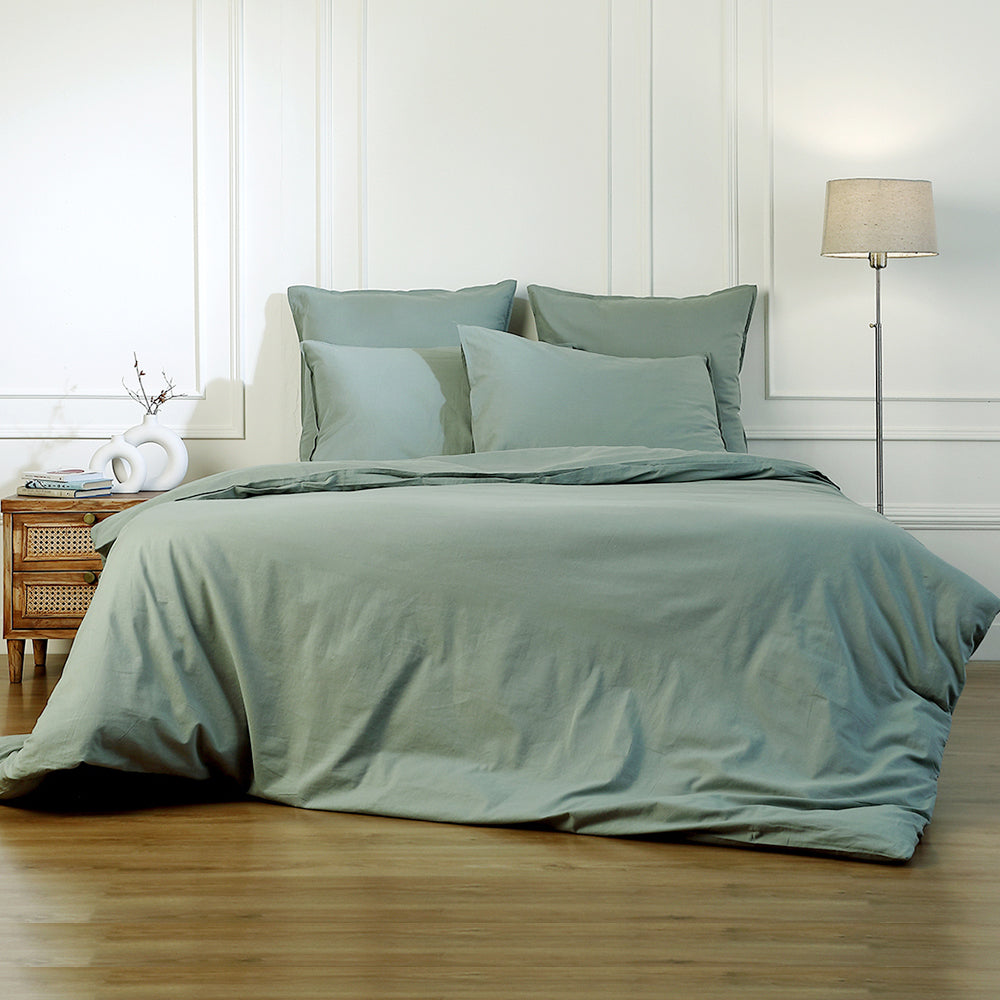 Lenzuolo con angoli in cotone lavato verde celadon LUNA