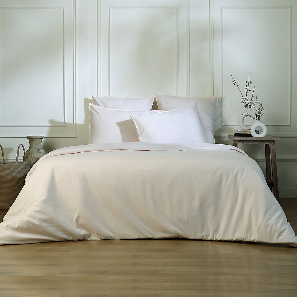 Drap housse coton lavé rose LUNA