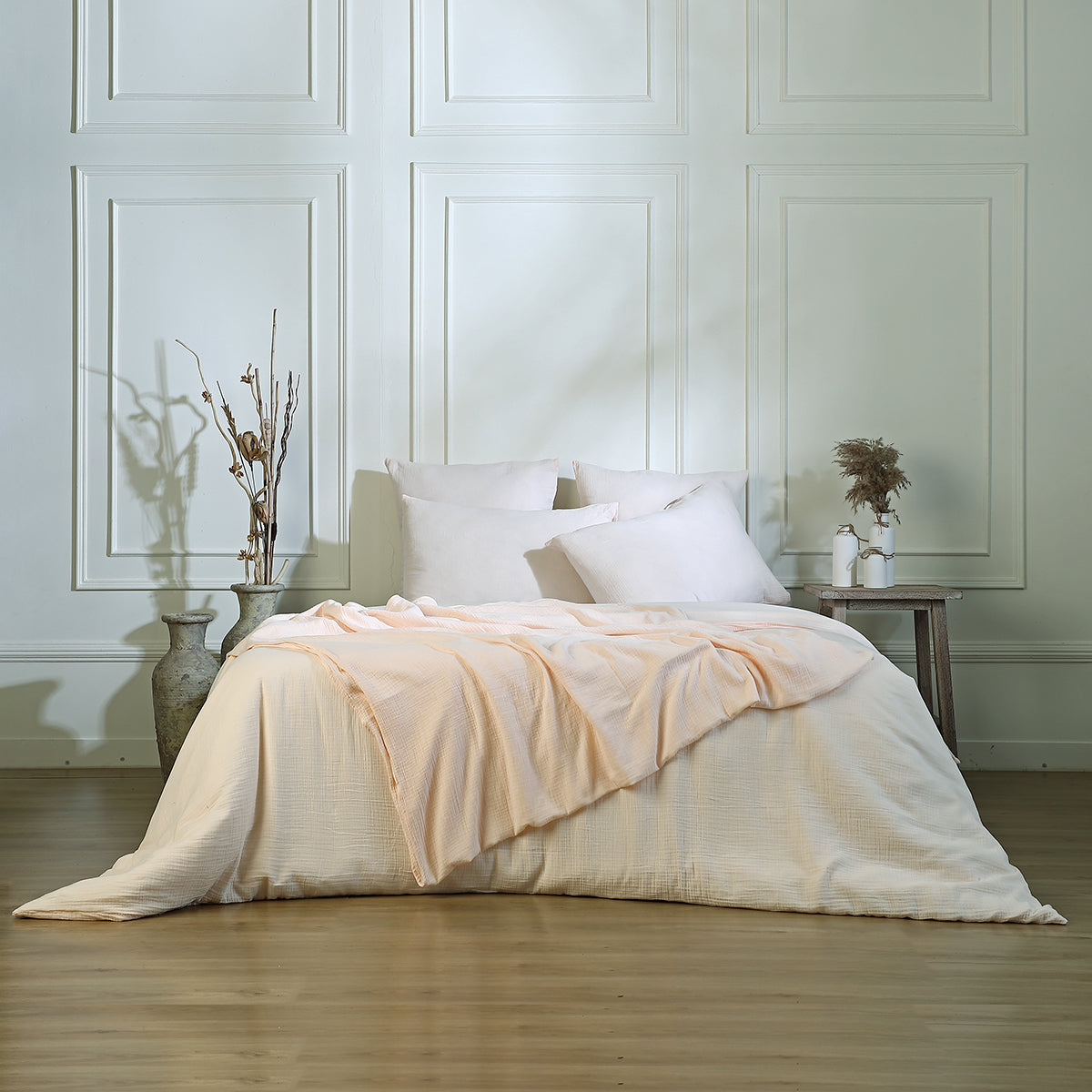 Housse de couette gaze de coton rose CARLA