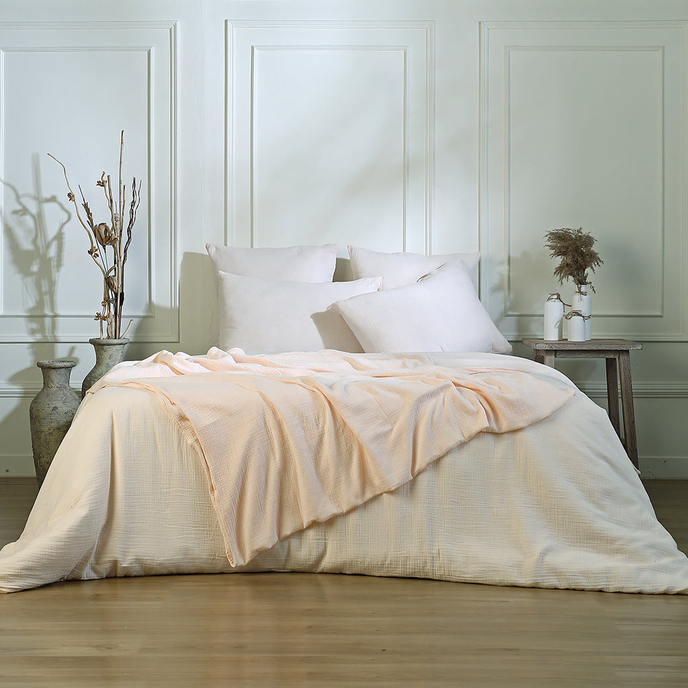 Housse de couette gaze de coton rose CARLA