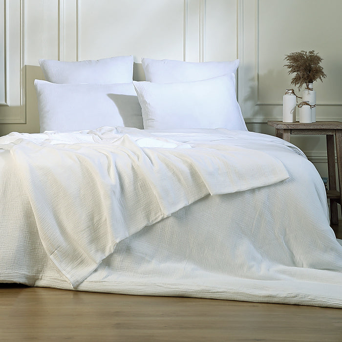 Parure de lit simple gaze de coton blanc CARLA
