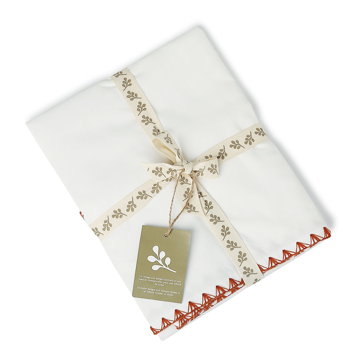 Housse de couette percale de coton blanc / rouge toscane ZOÉ
