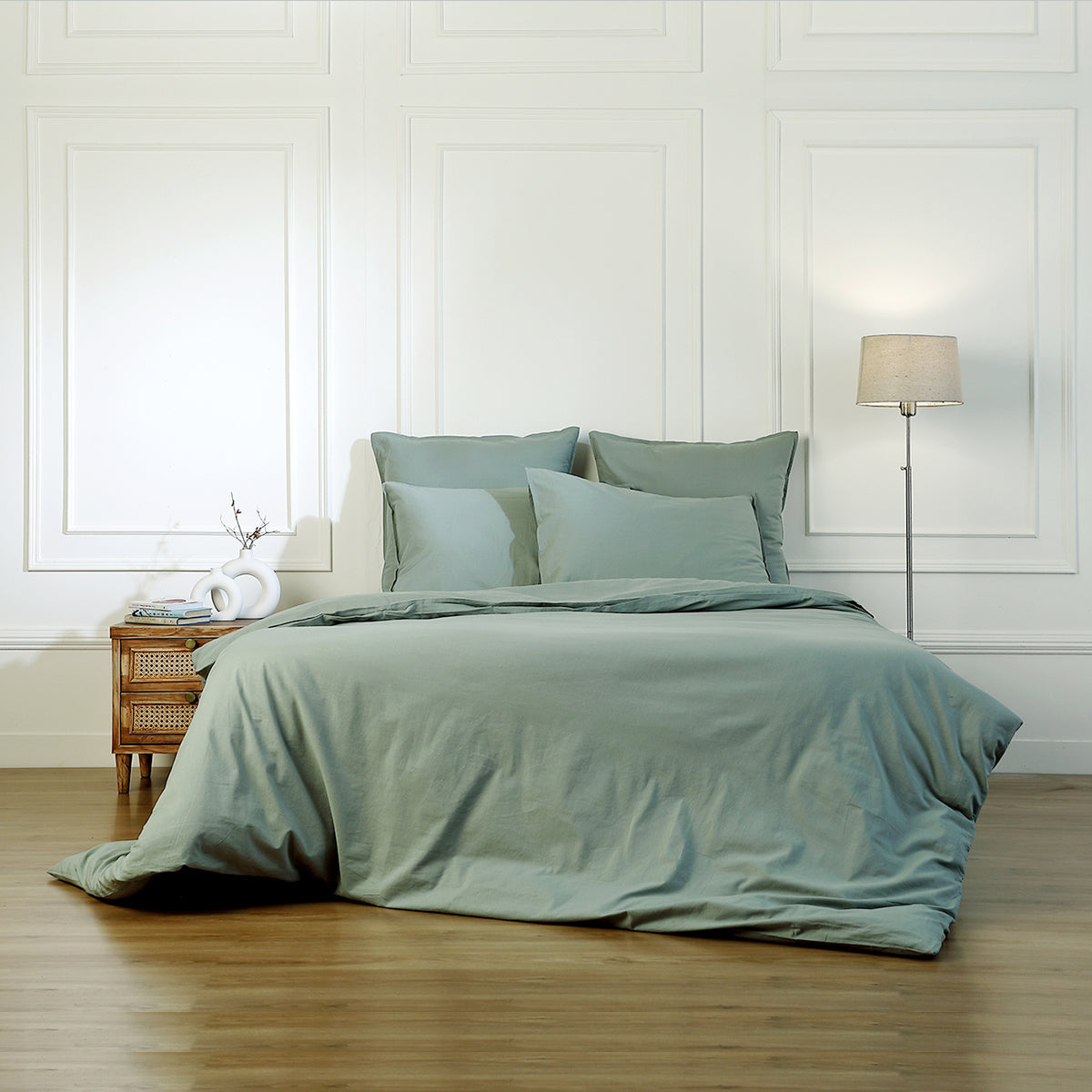 Copripiumino di cotone lavato verde celadon LUNA