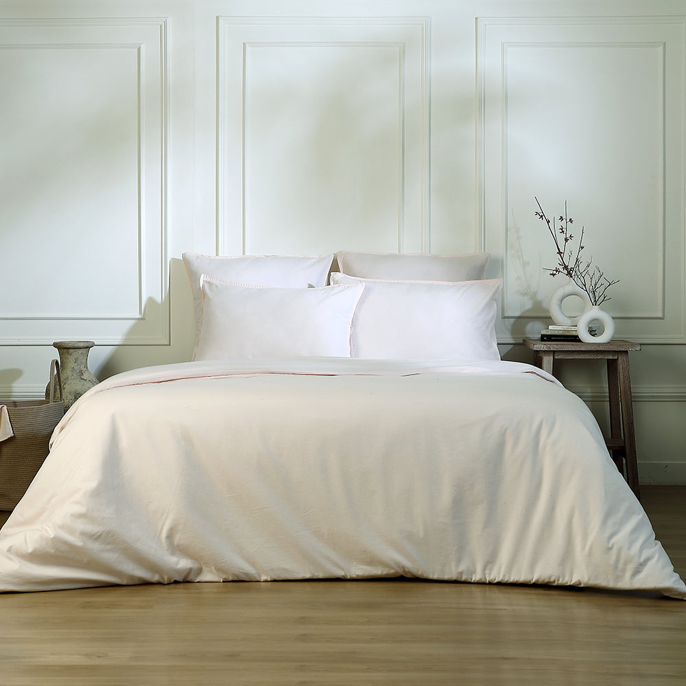 Housse de couette coton lavé rose LUNA