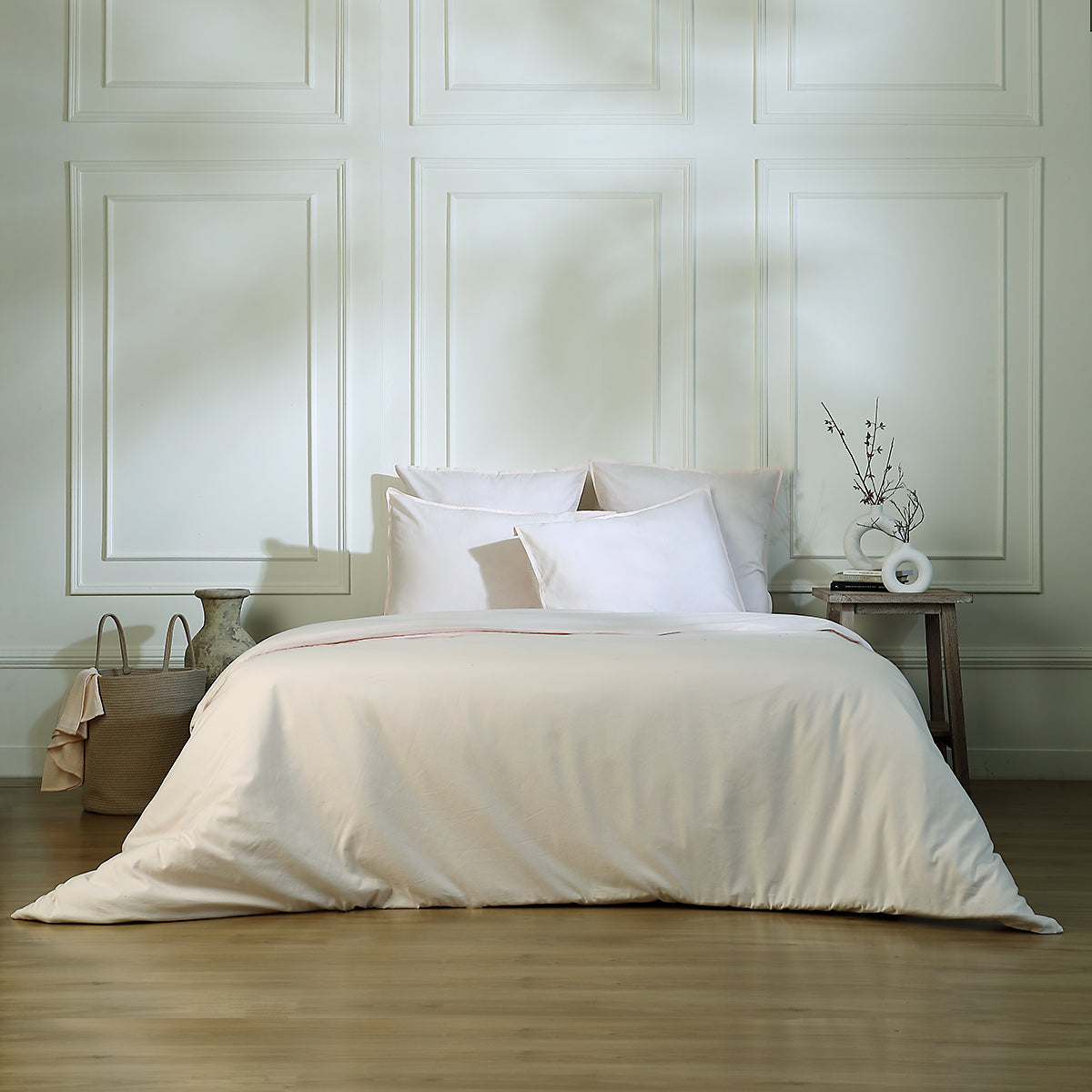 Housse de couette coton lavé rose LUNA