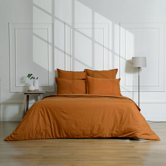 Parure + taies 65x65 percale de coton caramel NINA - febronie.com