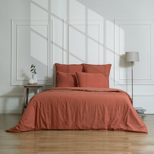 Parure + taies 65x65 percale de coton rouge toscane NINA - febronie.com