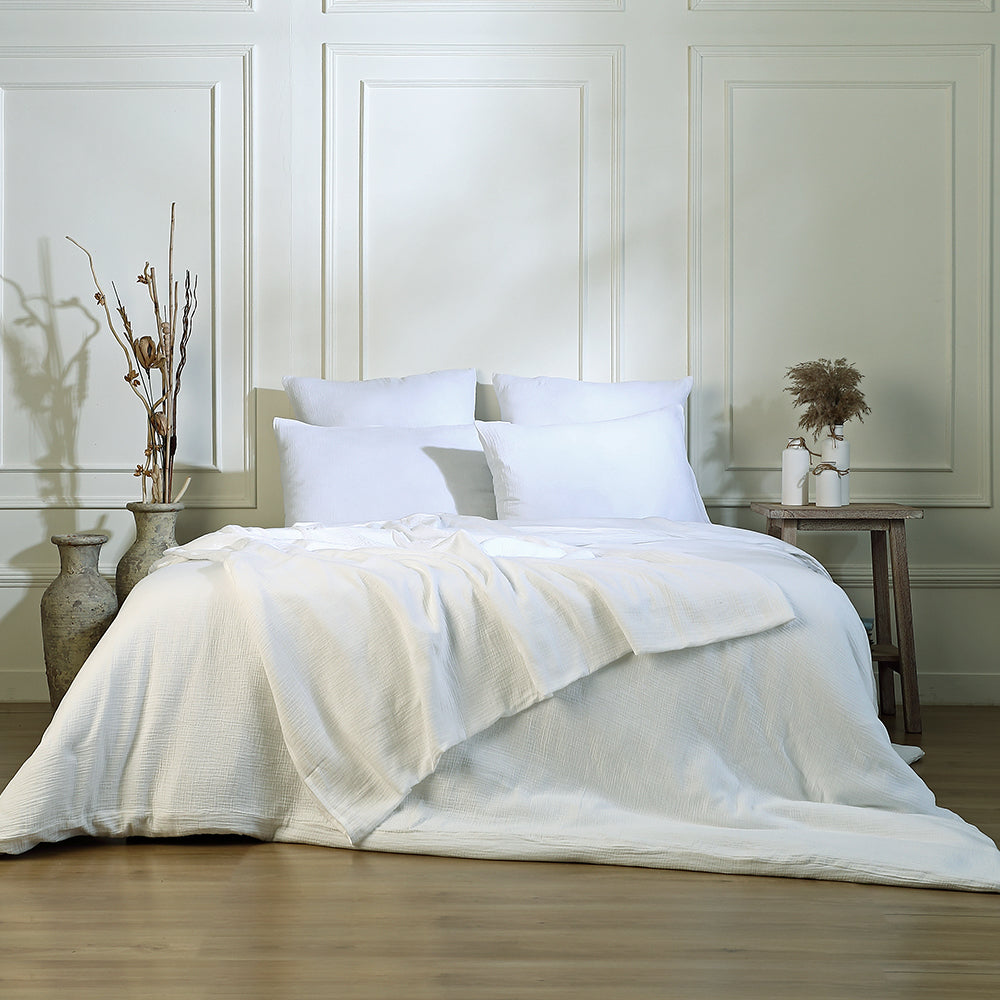 Parure + taies 65x65 gaze de coton blanc CARLA