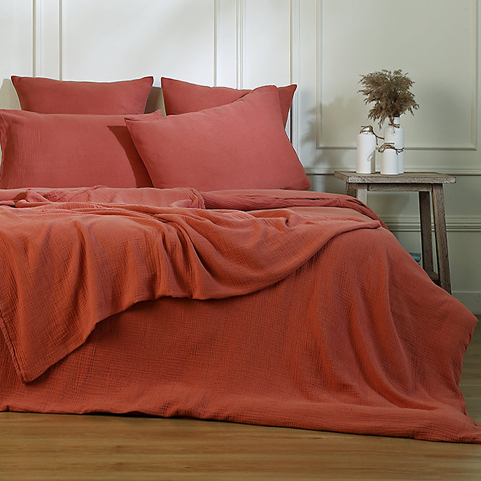 Parure + taies 65x65 gaze de coton rouge toscane CARLA