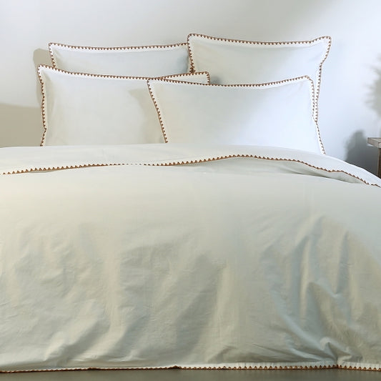 Parure + taies 65x65 percale de coton blanc / caramel ZOÉ - febronie.com