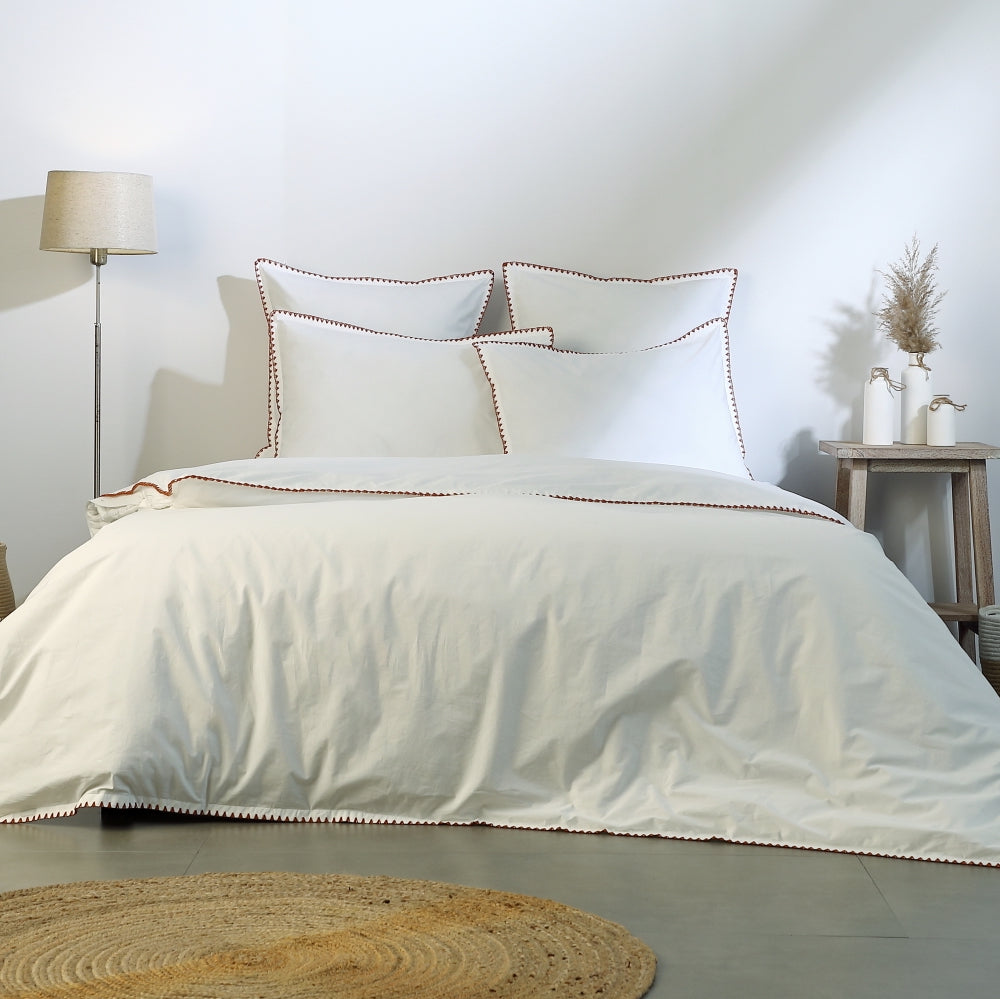 Housse de couette percale de coton blanc / rouge ZOÉ