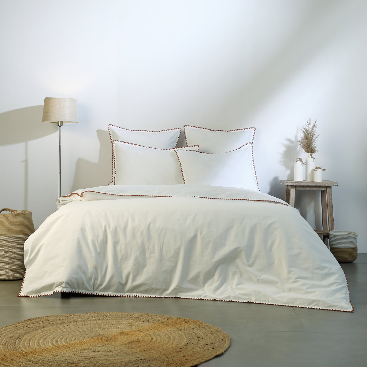 Housse de couette percale de coton blanc / rouge ZOÉ