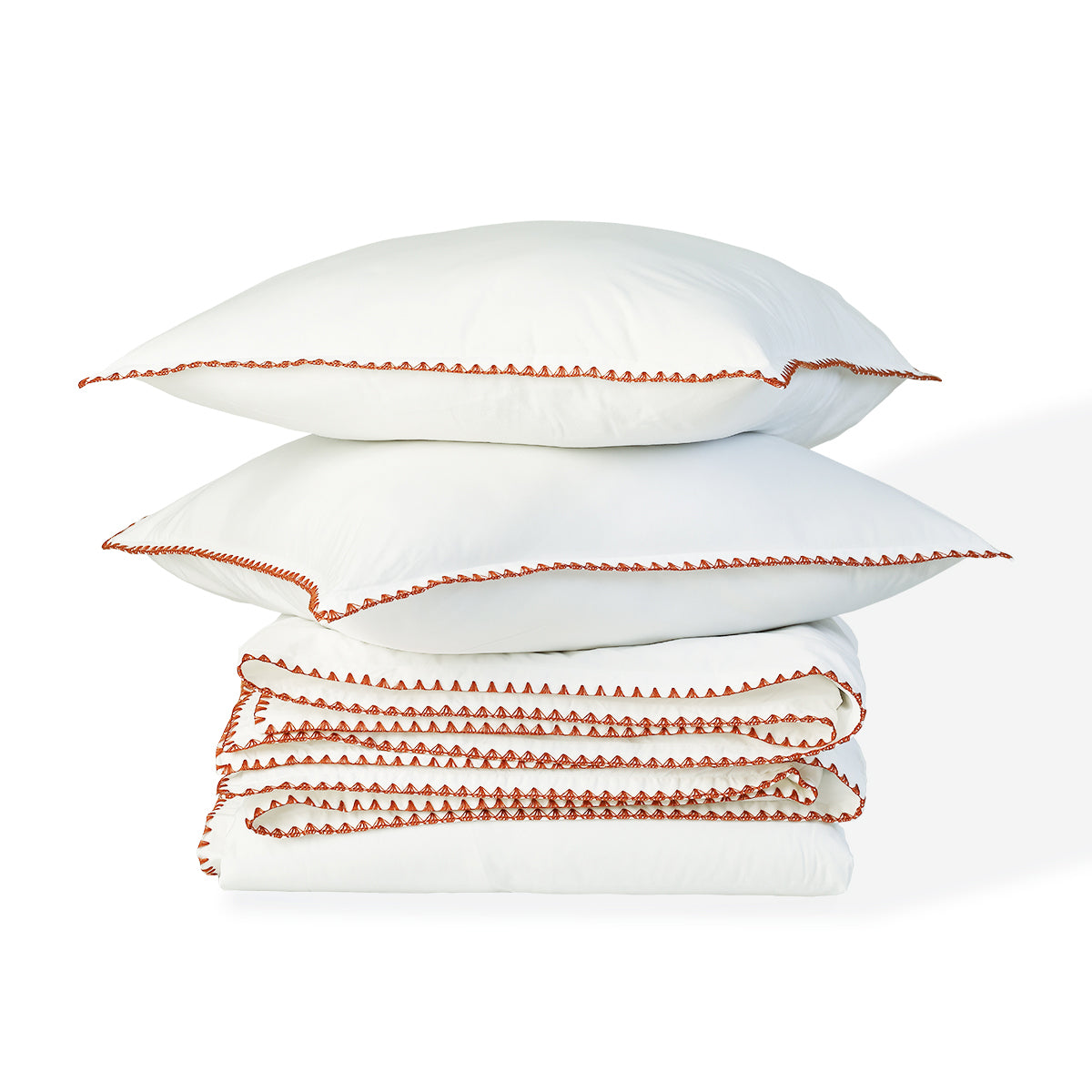 Parure + taies 65x65 percale de coton blanc / rouge ZOÉ