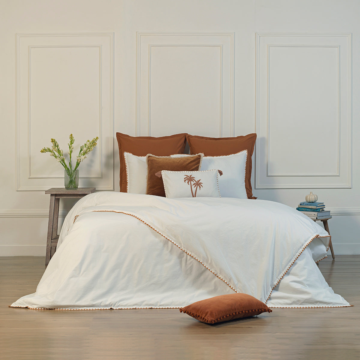 Parure + taies 65x65 percale de coton blanc / rouge ZOÉ