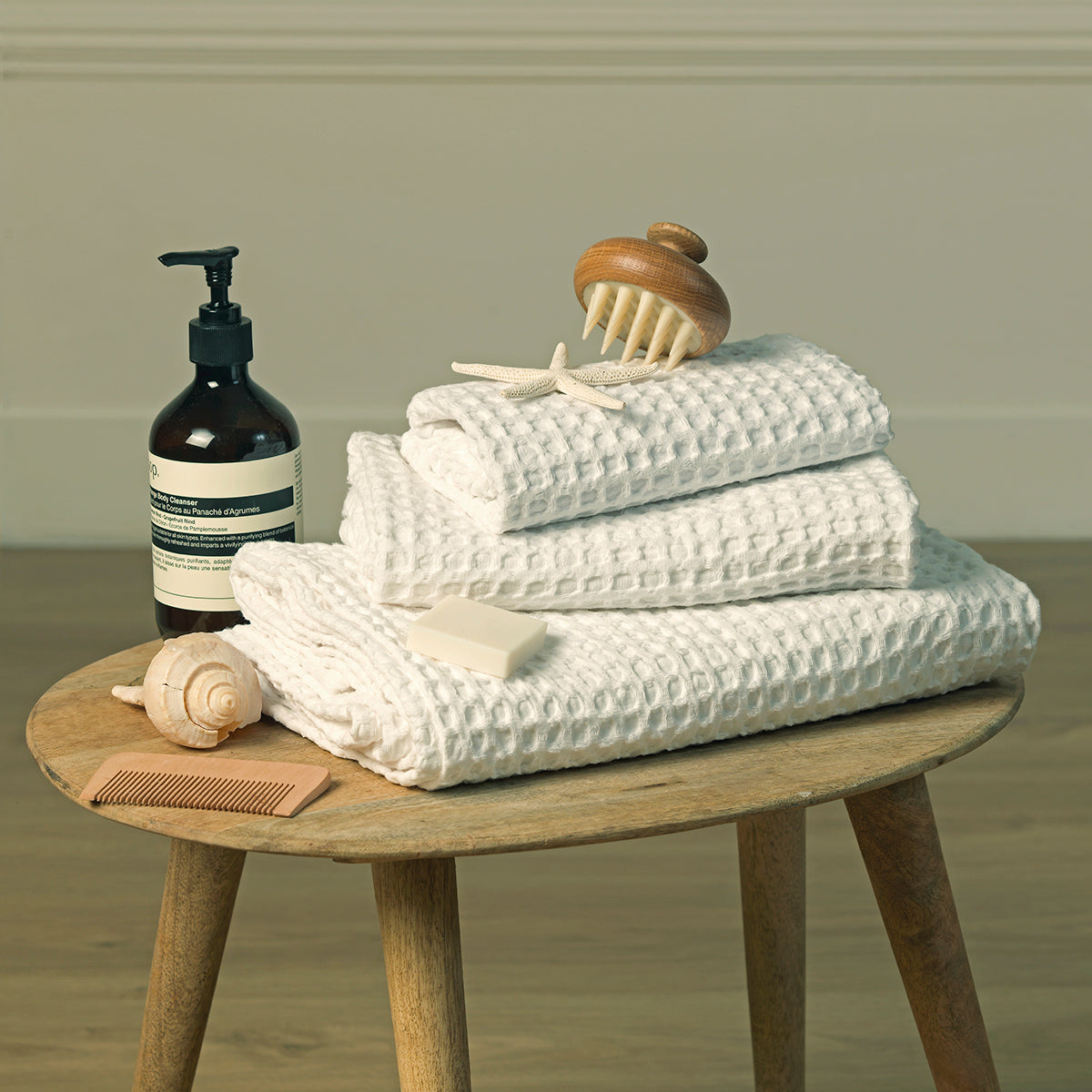 Bath towel set (x3) in waffle cotton 90x150+50x100+30x50 DARIA