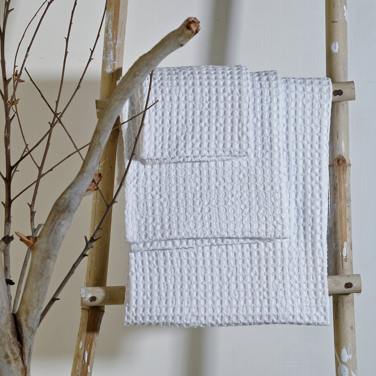 Bath towel set (x3) in waffle cotton 90x150+50x100+30x50 DARIA