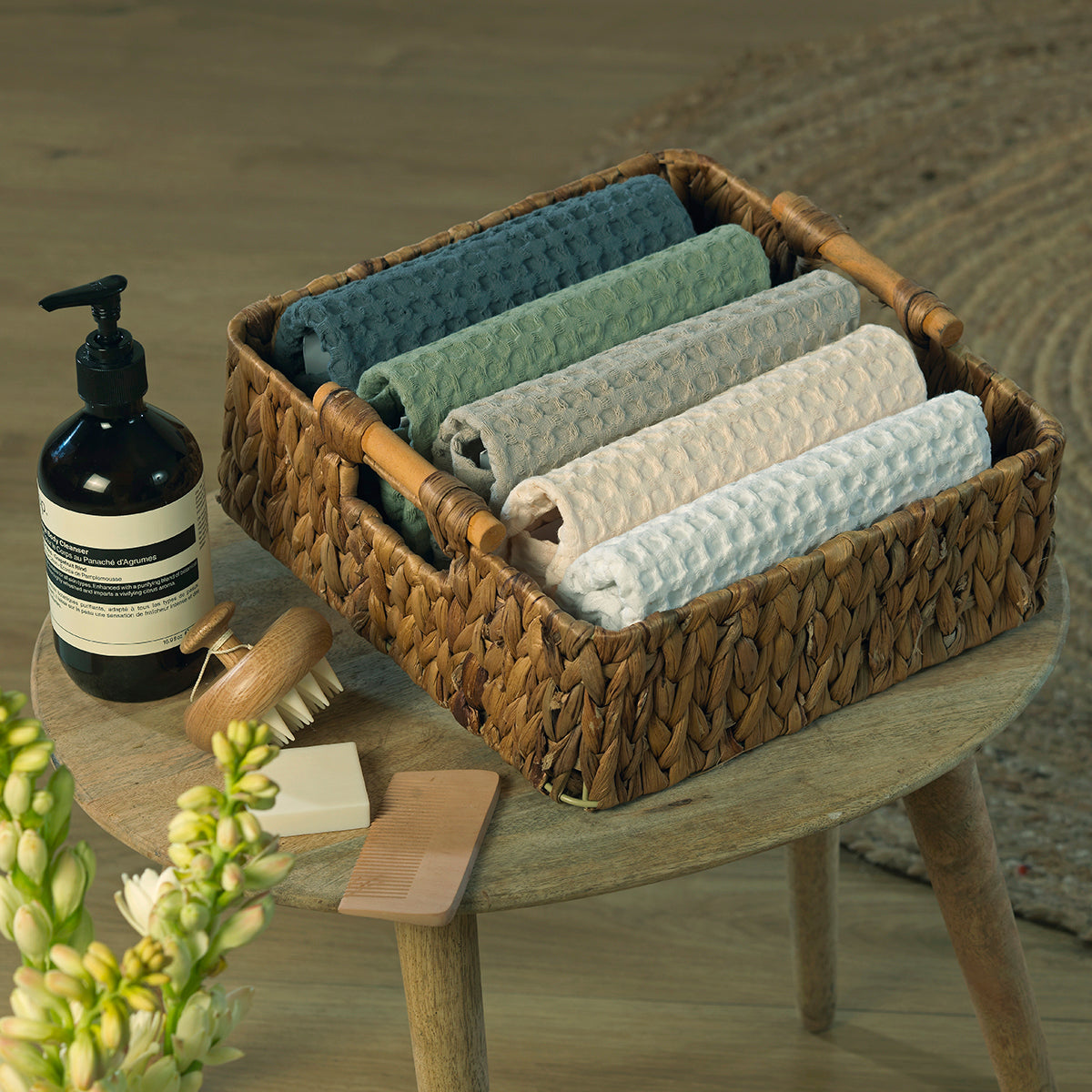 Bath towel set (x3) in waffle cotton 90x150+50x100+30x50 DARIA