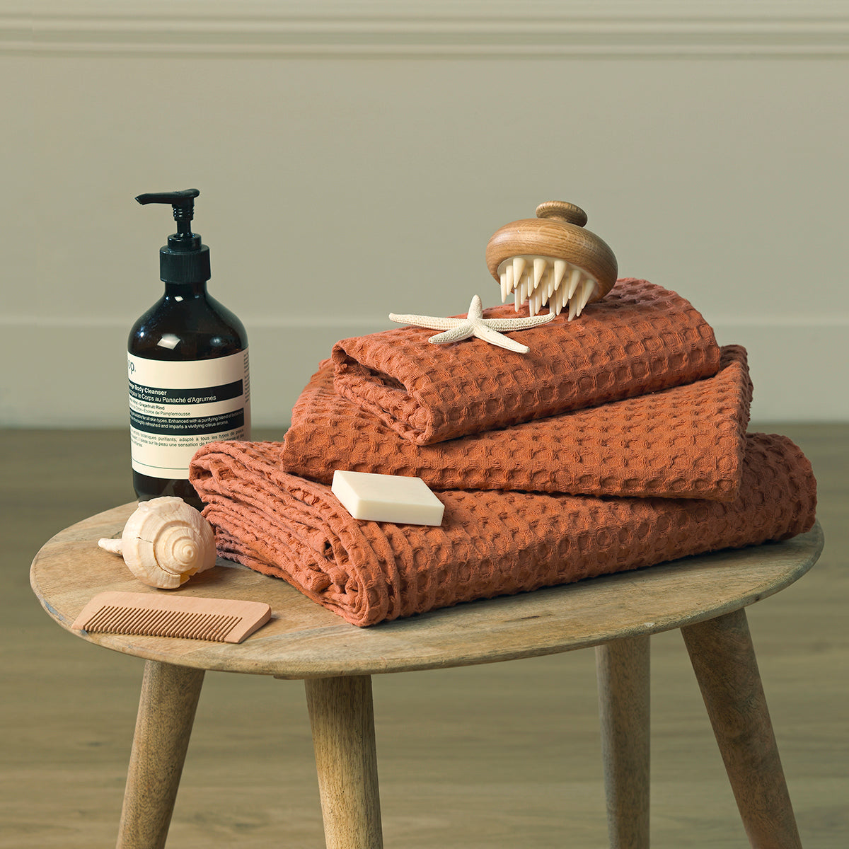 Bath towel set (x3) in waffle cotton 90x150+50x100+30x50 DARIA