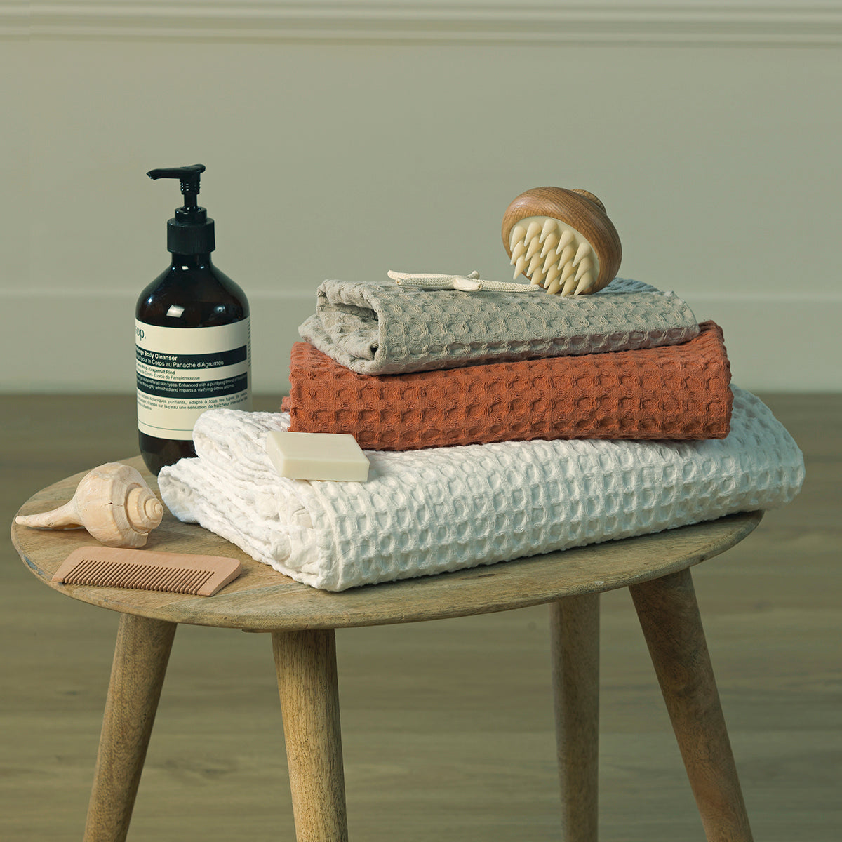 Bath towel set (x3) in waffle cotton 90x150+50x100+30x50 DARIA