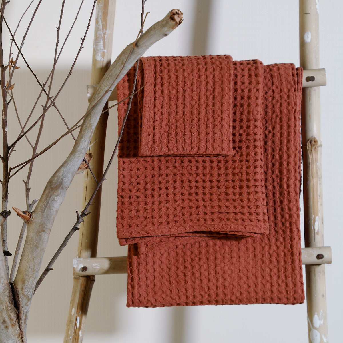 Bath towel set (x3) in waffle cotton 90x150+50x100+30x50 DARIA