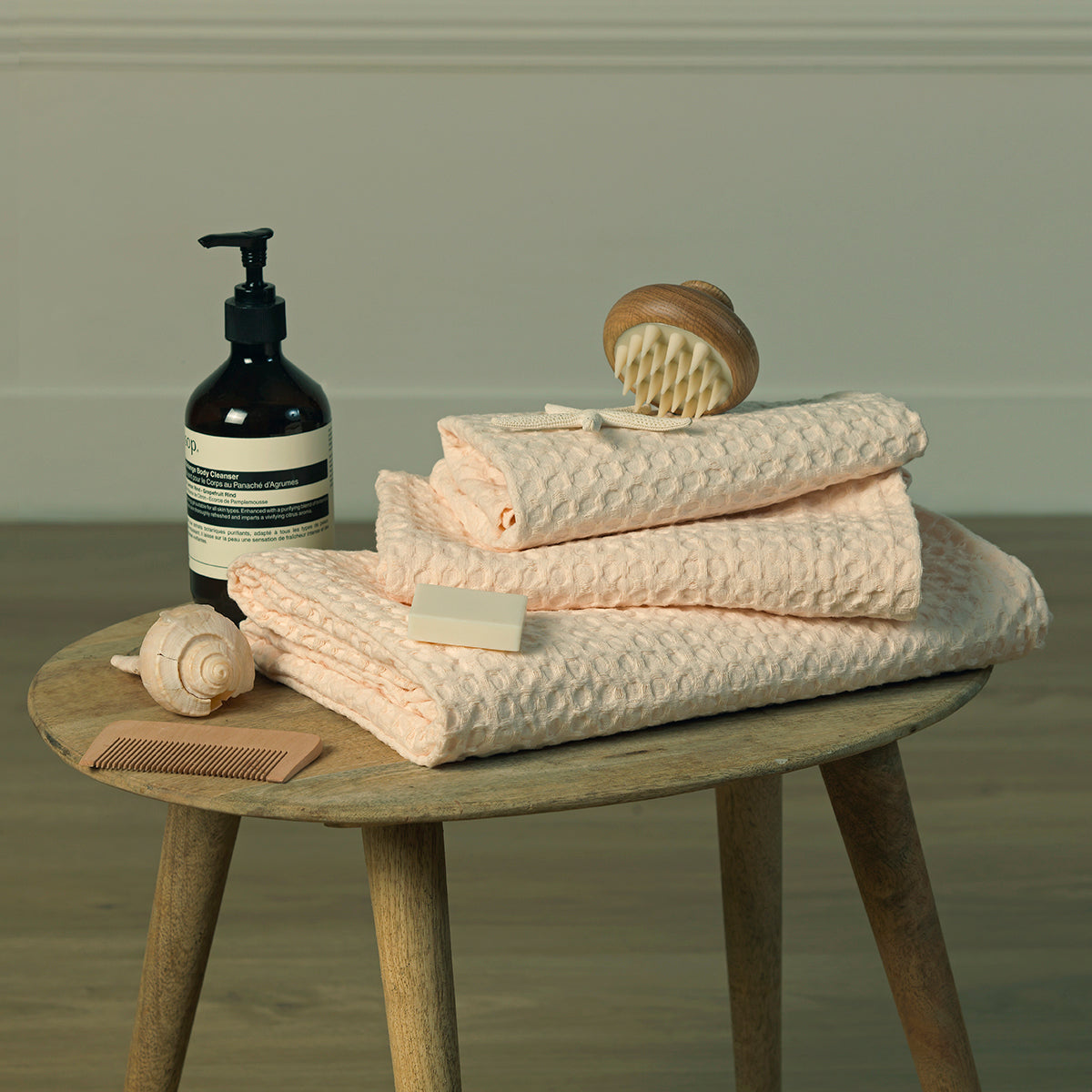 Bath towel set (x3) in waffle cotton 90x150+50x100+30x50 DARIA