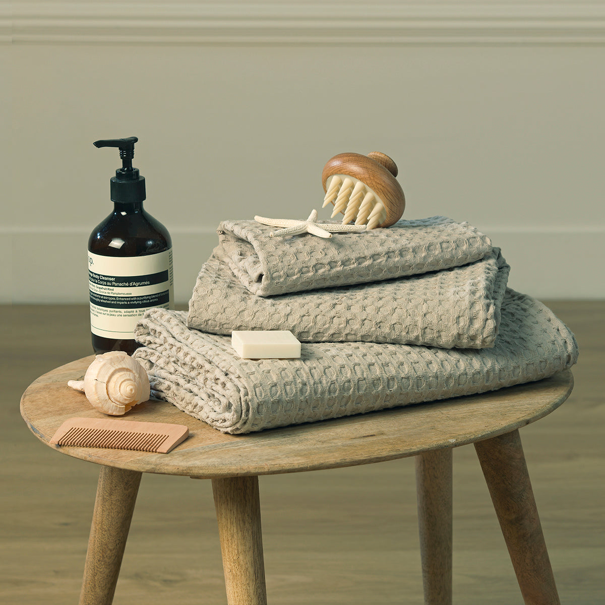 Bath towel set (x3) in waffle cotton 90x150+50x100+30x50 DARIA