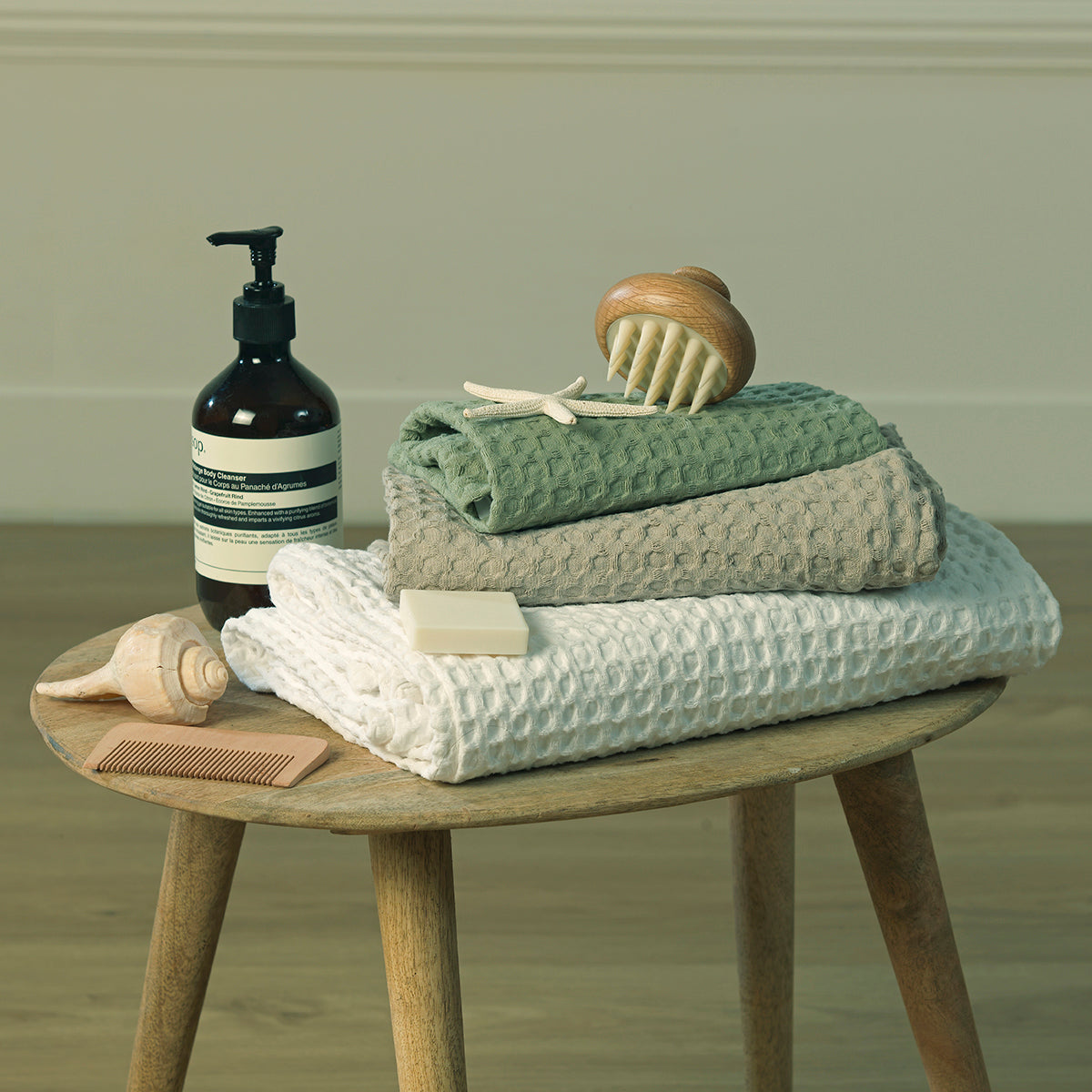 Bath towel set (x3) in waffle cotton 90x150+50x100+30x50 DARIA